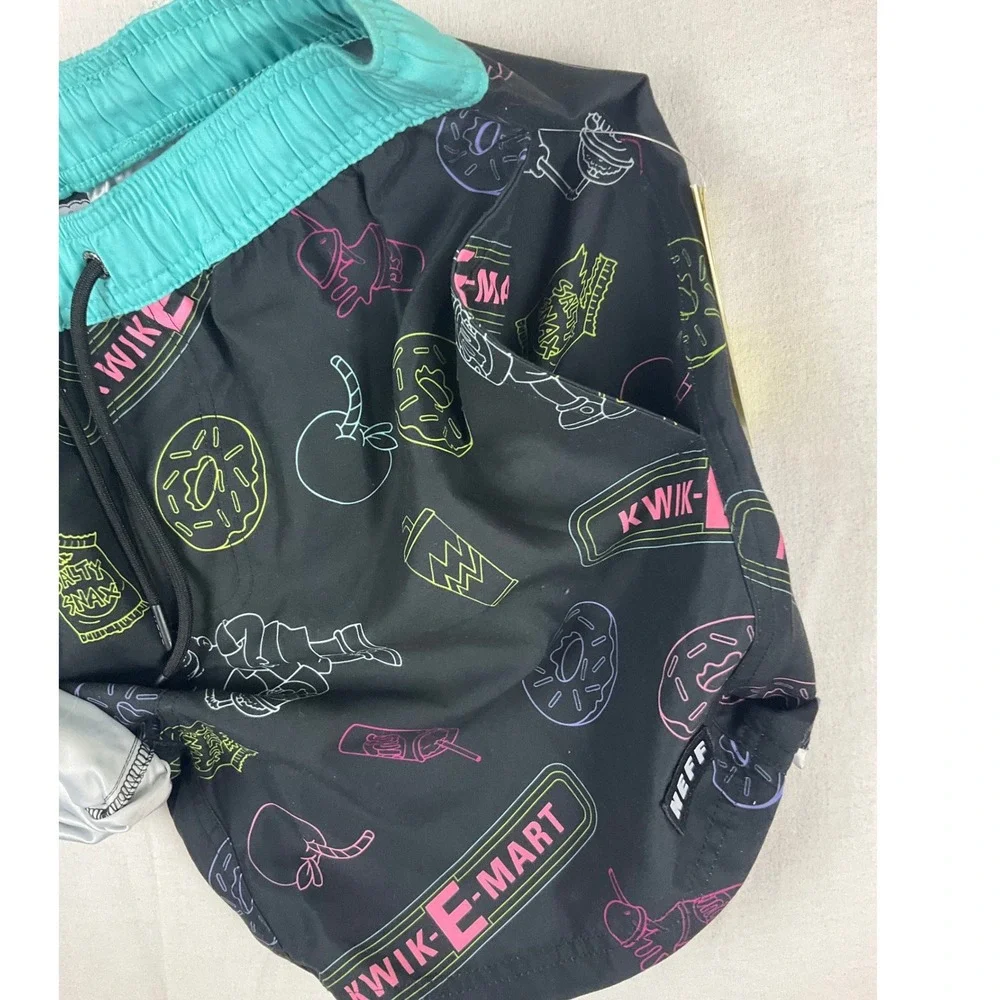 Neff The Simpsons Kwik-E-Mart Bart Simpson Swim Trunks Mens Small Black Teal NEW